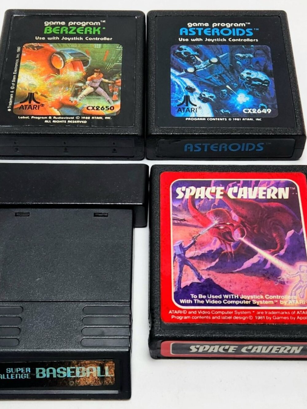Vintage ATARI 2600 Video Games Lot of 4: Space Cavern Asteroids Berzerk Baseball